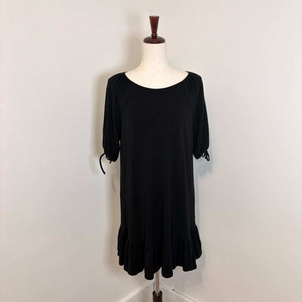Betsey Johnson Black Tie Sleeve Shift Dress Sz M